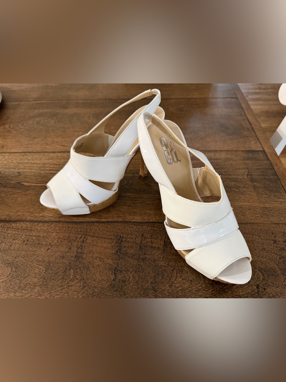 White Patent Slingback Heels by 9&Co.